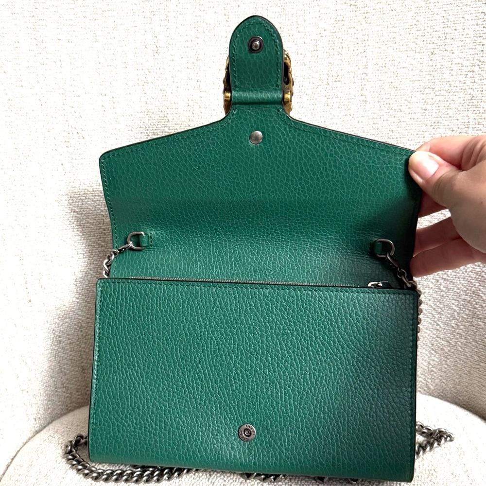Authentic Gucci Dionysus mini bag emerald green leather silver chain strap - Picture 12 of 16